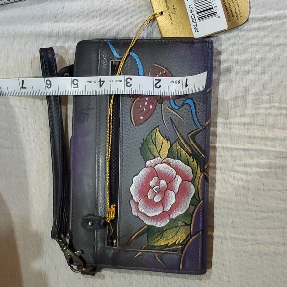 Anuschka Grey handpainted rose animal print safari hobo shoulder bag nwot - Picture 16 of 16